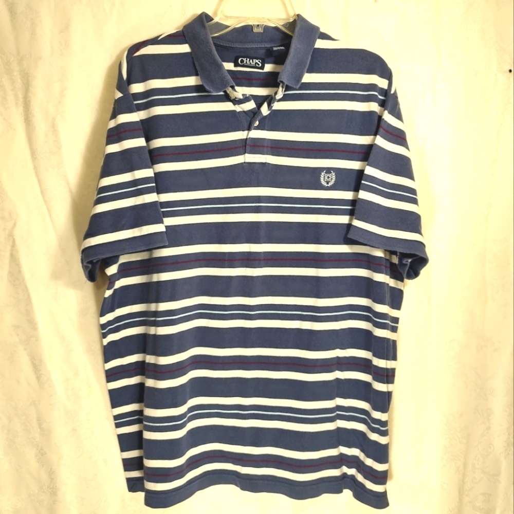 Chaps blue and white striped polo    men's XXL  #554